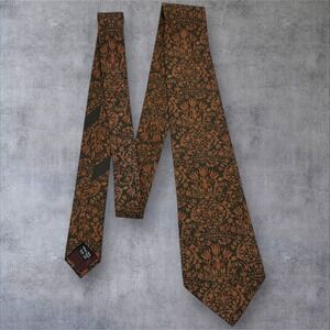 Salvatore Ferragamo Silk Necktie Italy Brown Black Floral Wide 3.75" Luxury